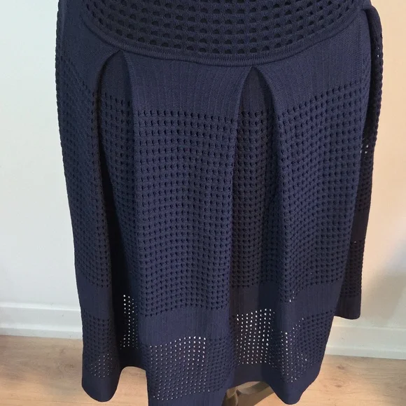 SOLD John + Jenn mesh overlay navy fit and flare dress Sz S - Picture 5 of 10